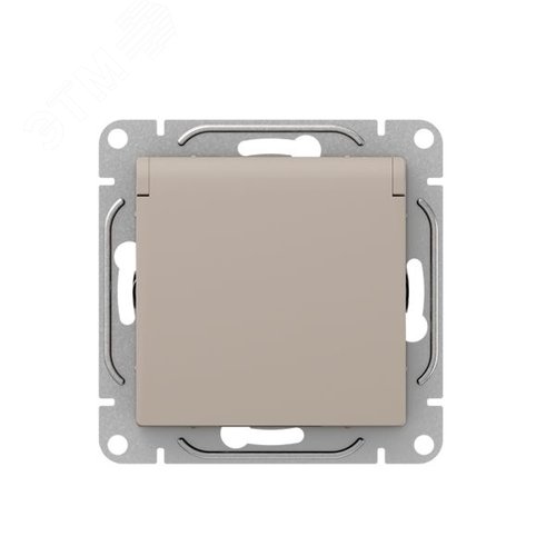 Механизм розетки  16А  IP44  с заземлением  со шторками  c крышкой  кремовый Эпика EKF - фото 1