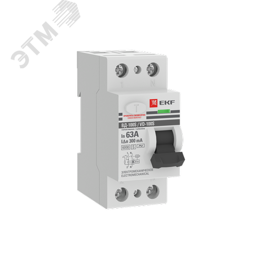 Изображение товара Устройство защитного отключения ВД-100 (S) 2P 63А 300мА тип АС эл-мех 6кА EKF PROxima (шт)