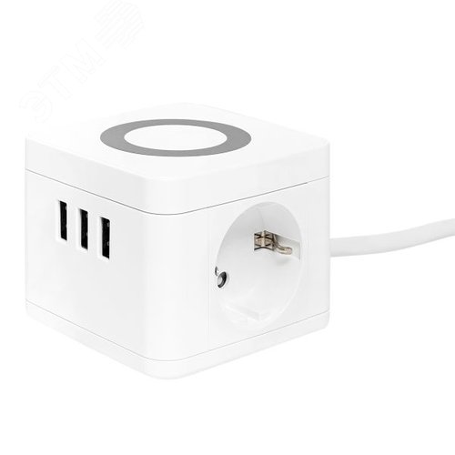 Изображение товара Удлинитель Куб 2 гнезда 3USB 2,4А+зарядное устройство 1,3 метра 1мм2 (шт)