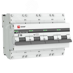 Автоматический выключатель ВА 47-100 4P 16А (C) 10kA PROxima mcb47100-4-16C-pro EKF