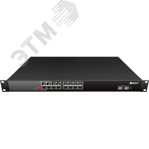 Коммутатор промышленный неуправляемый U-2GX/SFP-16GTP-R, 2 порта 1000Base-X SFP, 16 портов 10/100/1000Base-T(X) RJ45 c PoE, монтаж в 19'' стойку TSX EKF - фото 1