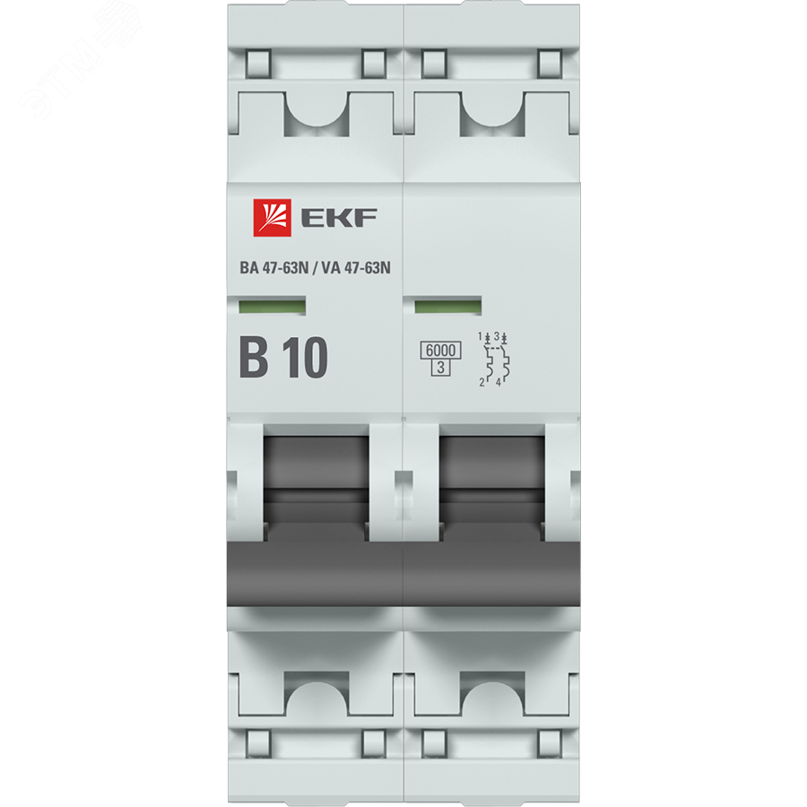 Автоматический выключатель 2P 10А (B) 6кА ВА 47-63N PROxima M636210B EKF - превью 3