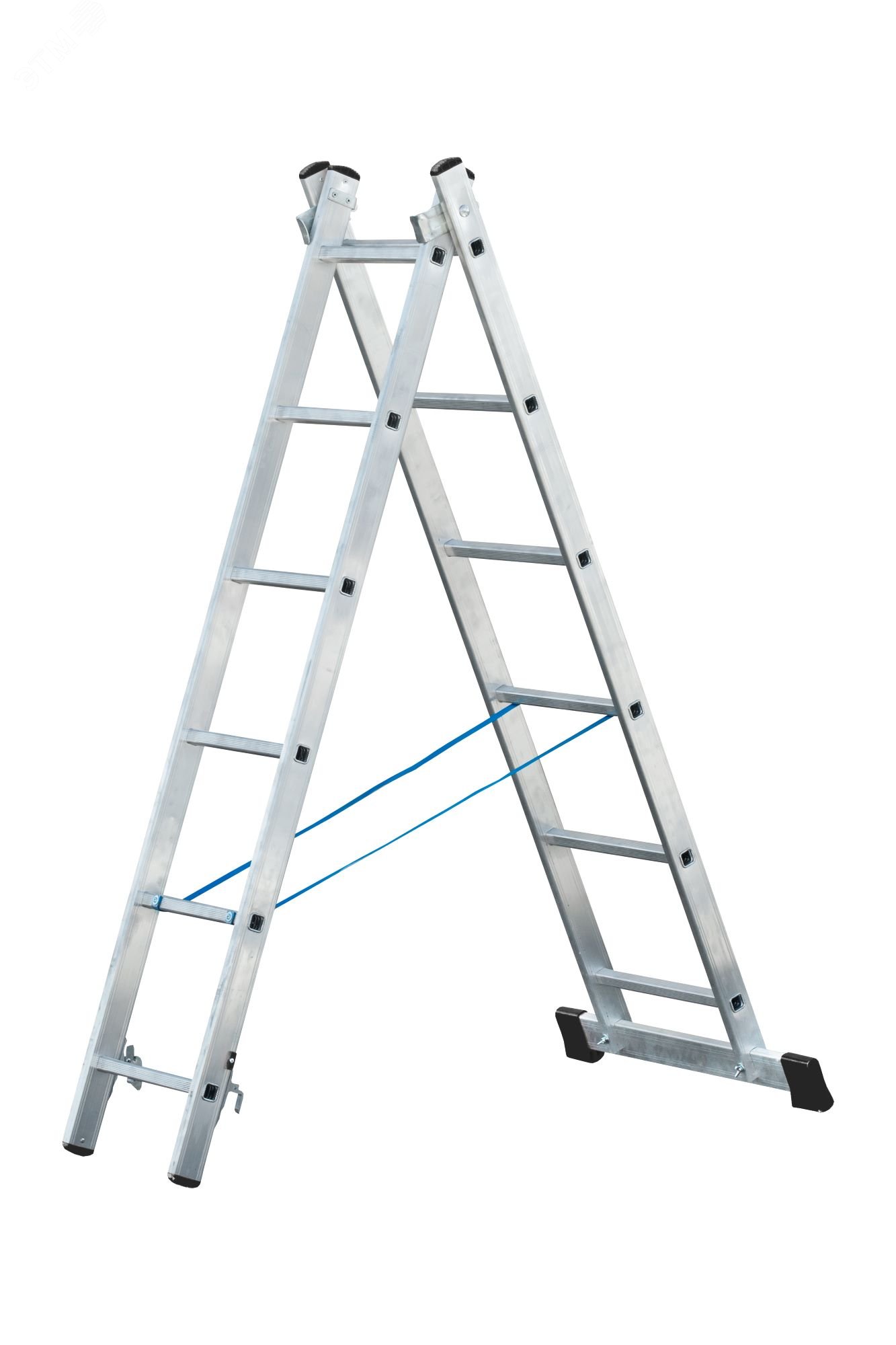 Изображение товара Алюминиевая двухсекционная лестница 6 ступеней на секцию 2 шт Россия
