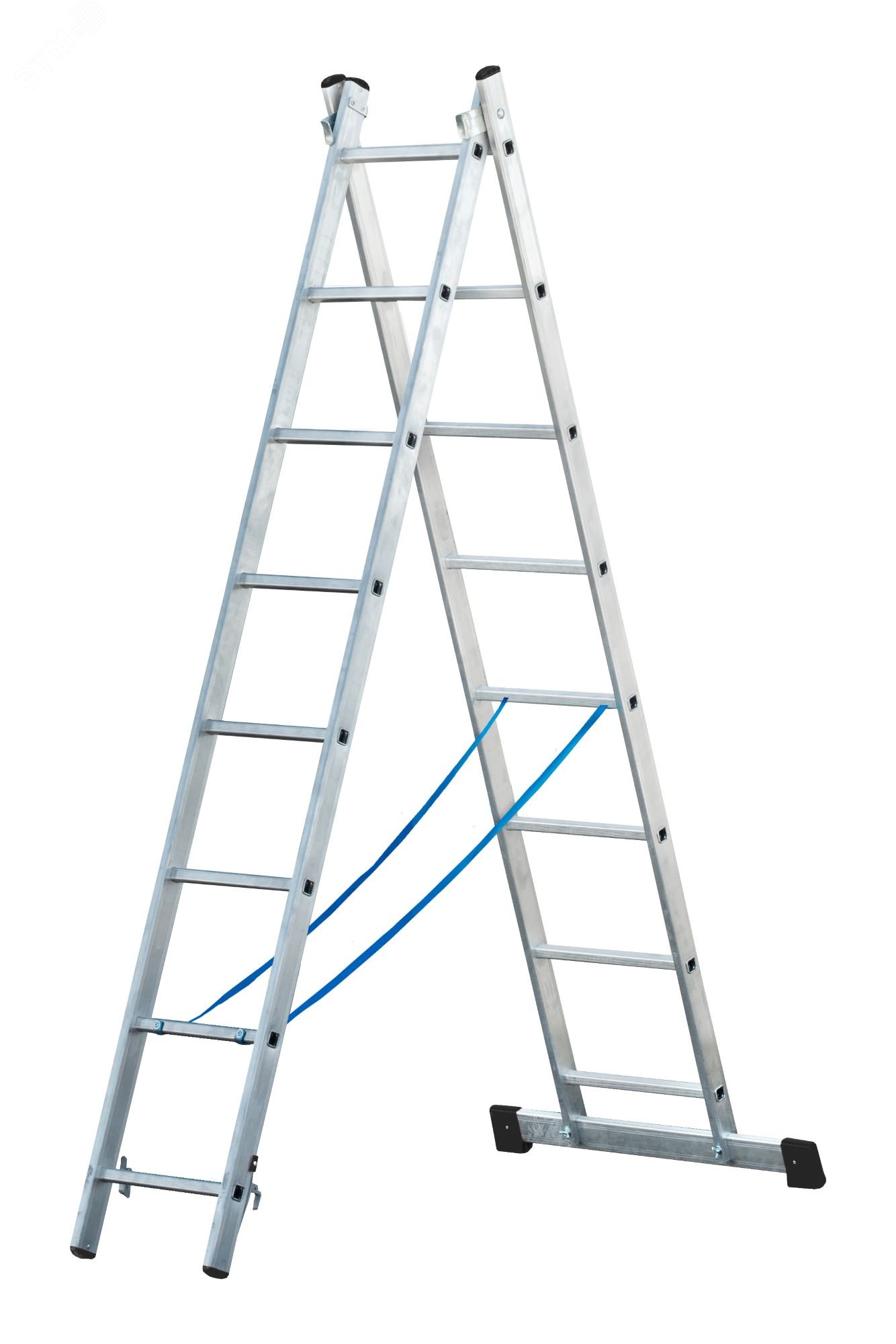 Изображение товара Алюминиевая двухсекционная лестница 2х8 с максимальной нагрузкой 150 кг