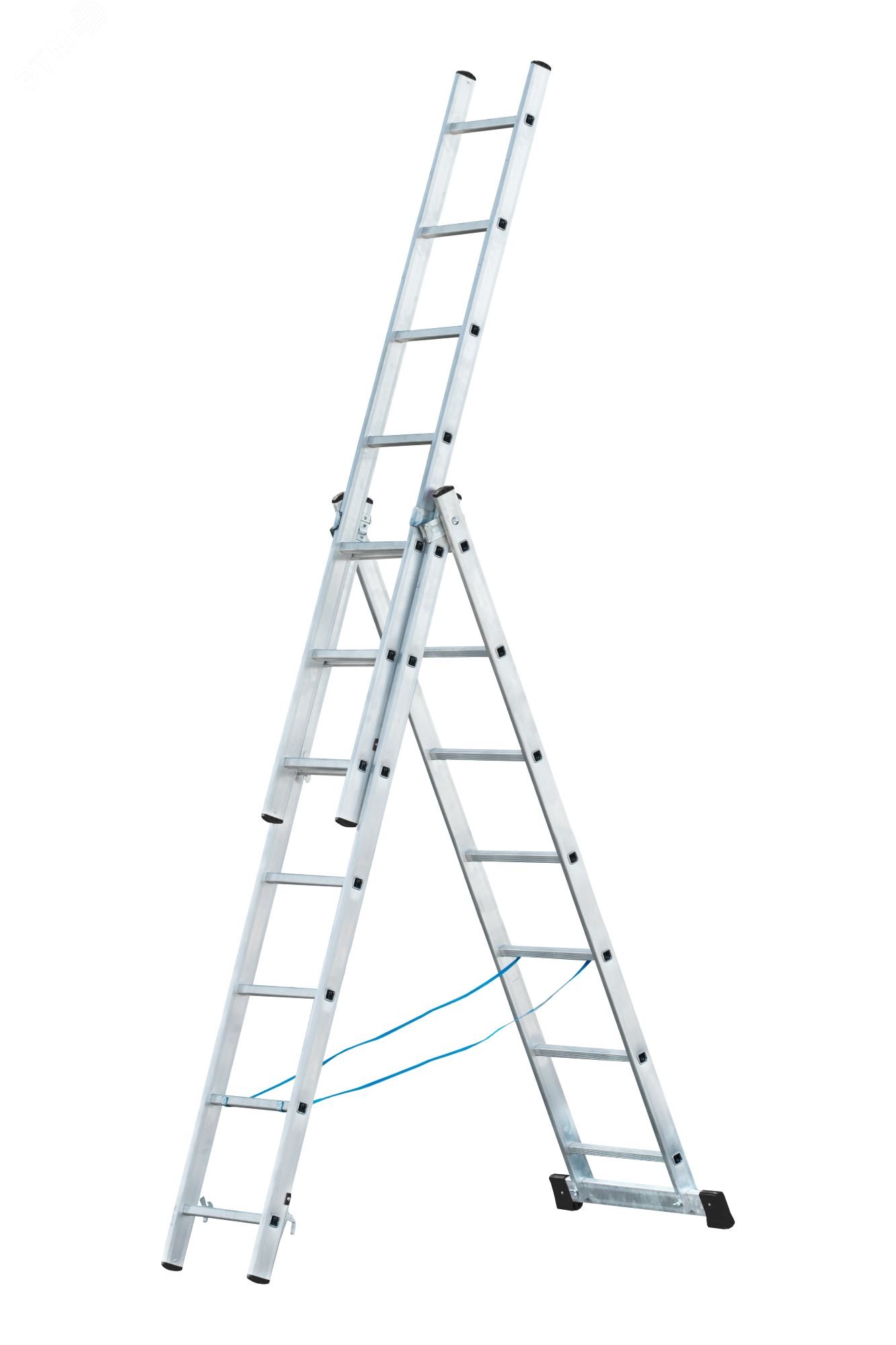 Изображение товара Алюминиевая трехсекционная лестница 3,64 м с креплениями и нагрузкой 150 кг