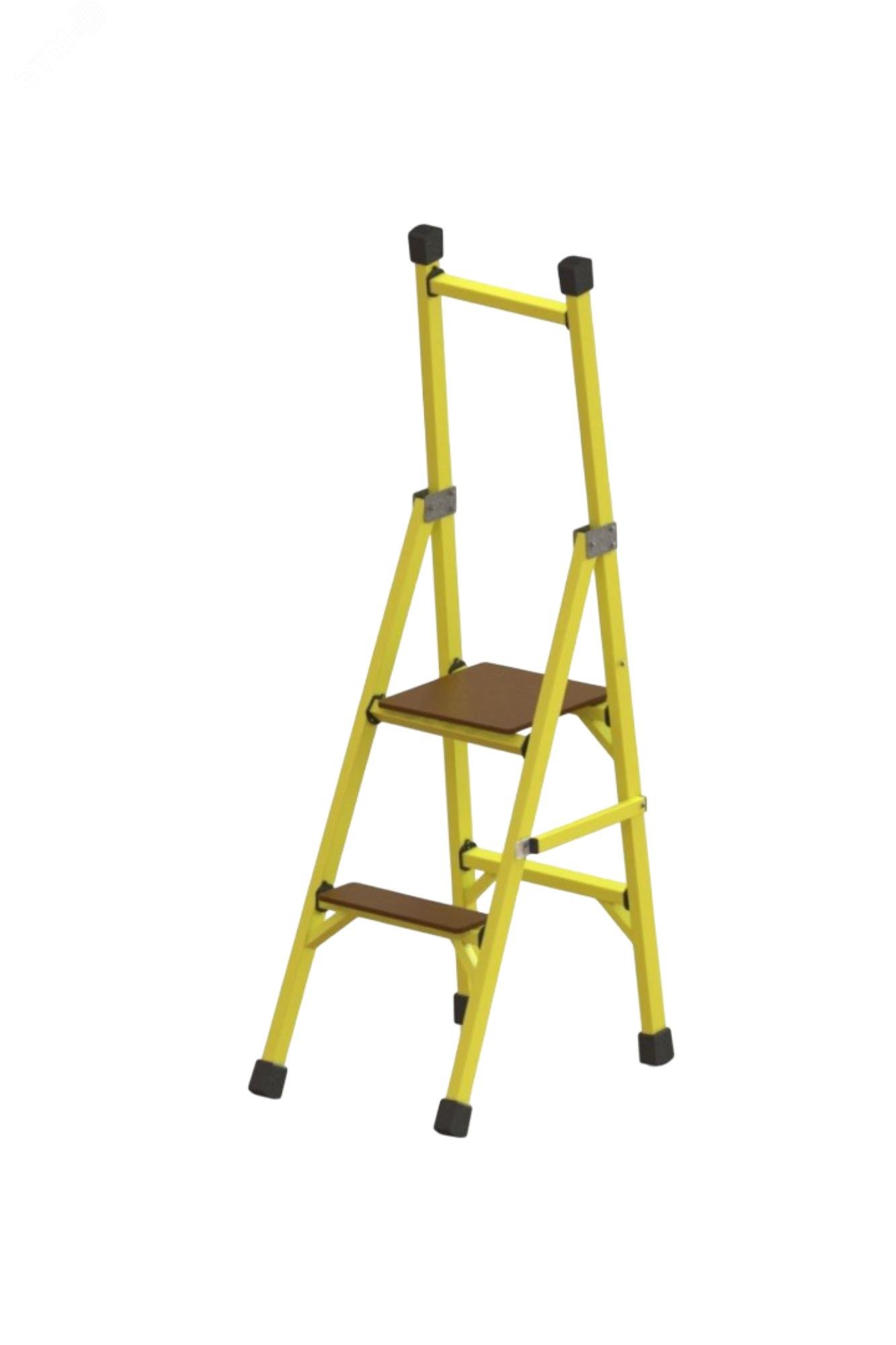 Изображение товара Стремянка диэлектрическая стеклопластиковая с вертикальной опорой с широкими ступенями (шт)