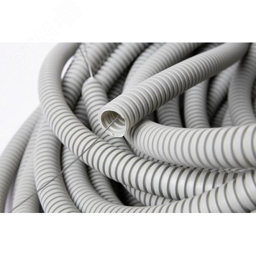Изображение товара Труба ПВХ гибкая гофрированная, легкая с протяжкой, 16 мм, RAL7035 (м)
