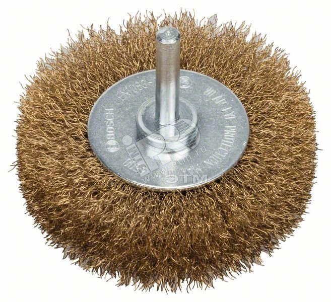 Изображение товара Дисковая щетка проволочная 75мм BOSCH для дрели, латунное покрытие, тонкая и средняя зачистка