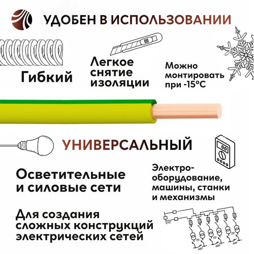 Провод силовой ПуВнг(А)-LS 1х0,75желто-зеленый ТРТС - фото 6