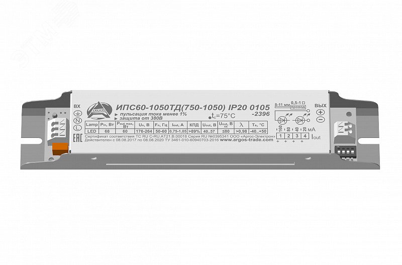 Драйвер светодиодный ИПС60-1050ТД(750-1050) IP20 0105 301101 Аргос-Электрон - превью 3