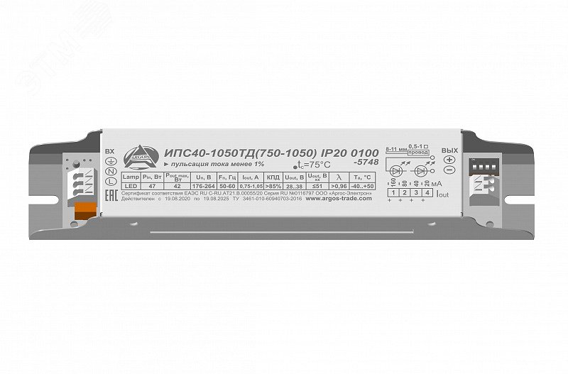Драйвер светодиодный ИПС40-1050ТД(750-1050) IP20 0100 6569806 Аргос-Электрон - превью 3