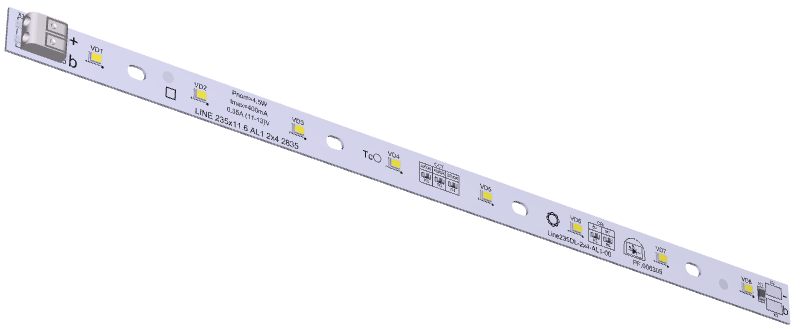 Модуль светодиодный LINE 235x11.6 AL1 2x4 Refond 2835 CRI80 5000K DL250