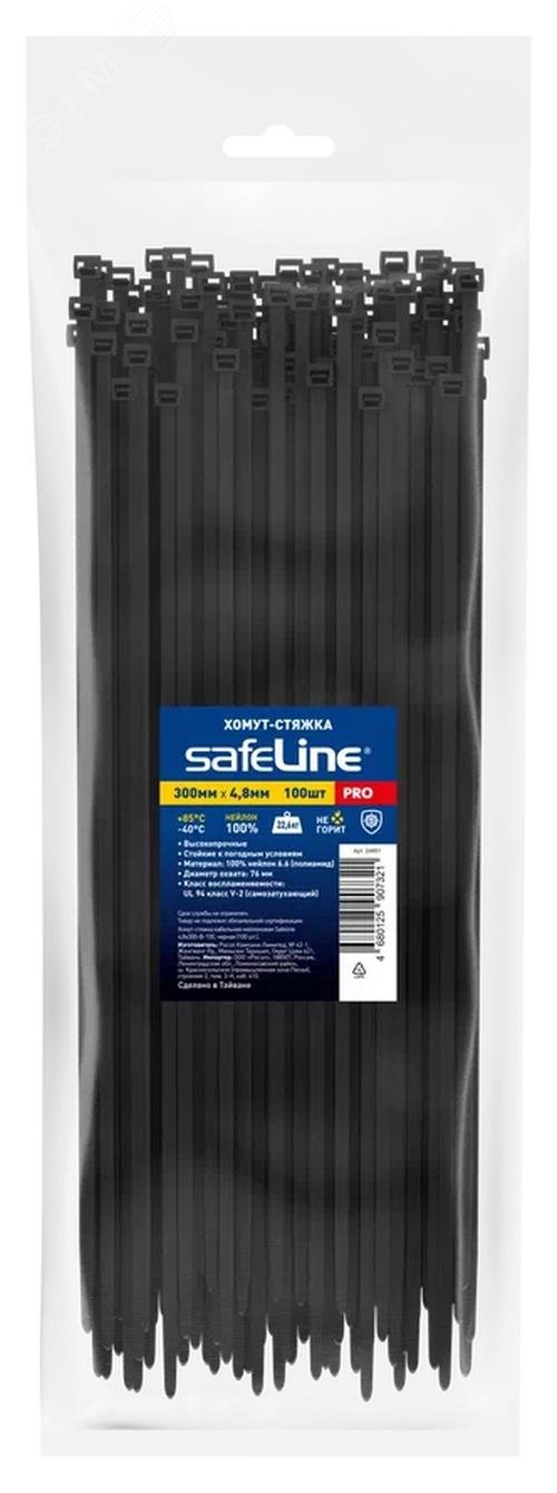 Изображение товара Хомут-стяжка кабельная нейлоновая Safeline 4,8x300-B-100, черная (100 шт.) (упак)