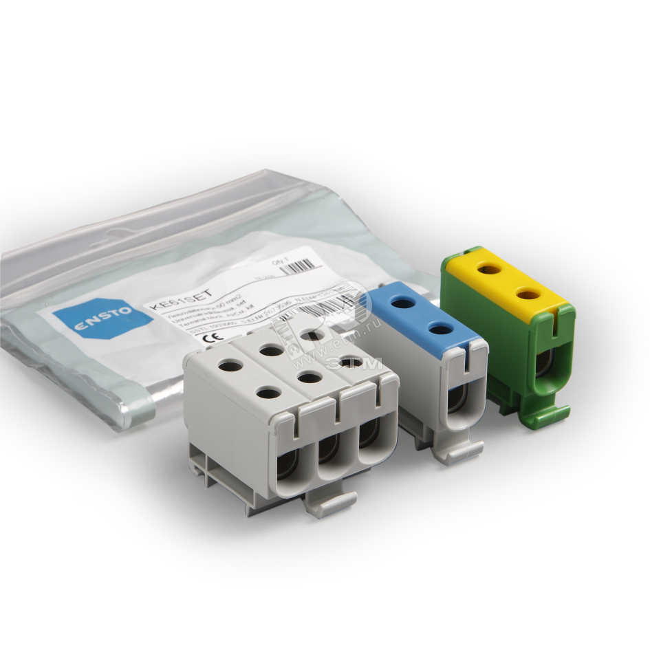 Набор клемм KE61.03/KE61.2/KE61.3 Al 6-50мм.кв/Cu 2.5-50мм.кв серый/синий-желтый/зеленый (3шт) KE61SET ENSTO - превью 2