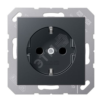 Изображение товара Штепсельная розетка SCHUKO одинарная, с заземлением, без шторок, 16A, 250В (механизм + накладка, без рамки). Серия A500 Материал- термопласт Цвет- матовый антрацит (шт)