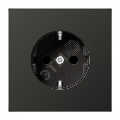 Изображение товара Штепсельная розетка SCHUKO одинарная, с заземлением, без шторок, 16A, 250В (механизм + накладка, без рамки). Серия LS990 Материал- металл антрацит (шт)