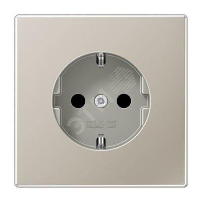 Изображение товара Штепсельная розетка SCHUKO одинарная, с заземлением, без шторок, 16A, 250В (механизм + накладка, без рамки). Серия LS990 Материал- металл благородная сталь (шт)