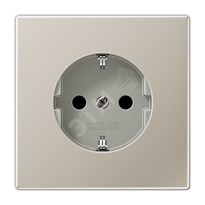 Изображение товара Штепсельная розетка SCHUKO одинарная, с заземлением, с шторками, 16A, 250В (механизм + накладка, без рамки). Серия LS990 Материал- металл Цвет- благородная сталь (шт)
