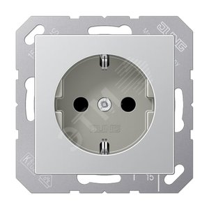 Изображение товара Штепсельная розетка SCHUKO одинарная, с заземлением, без шторок, 16A, 250В (механизм + накладка, без рамки). Серия A500 Материал- дуропласт Цвет- алюминий (шт)