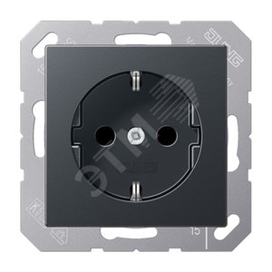 Изображение товара Штепсельная розетка SCHUKO одинарная, с заземлением, без шторок, 16A, 250В (механизм + накладка, без рамки). Серия A500 Материал- термопласт Цвет- матовый антрацит (шт)