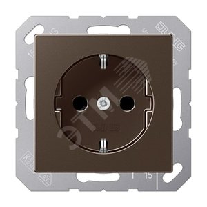 Изображение товара Штепсельная розетка SCHUKO одинарная, с заземлением, без шторок, 16A, 250В (механизм + накладка, без рамки). Серия A500 Материал- дуропласт Цвет- мокко (шт)