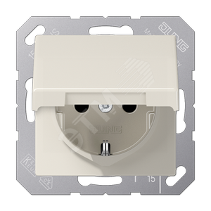 Изображение товара Розетка AS500 с заземлением без шторок с крышкой слоновая кость 16A (шт)