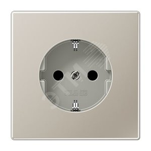 Изображение товара Штепсельная розетка SCHUKO одинарная, с заземлением, с шторками, 16A, 250В (механизм + накладка, без рамки). Серия LS990 Материал- металл Цвет- благородная сталь (шт)
