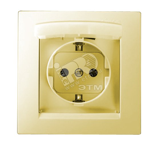 Изображение товара Розетка силовая 2Р+Е Schuko IP44 с шторками 16А 250В Винтовой зажим слоновая кость