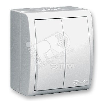 Изображение товара Выключатель двухклавишный IP54 10А 250В Simon 15A белый