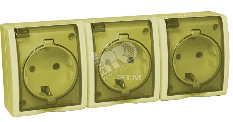 Изображение товара Розетка тройная 2Р+Е Schuko IP54 с крышками 16А 250В Simon 15 aqua