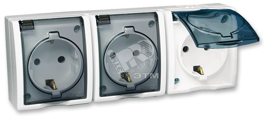 Изображение товара Розетка тройная 2Р+Е Schuko IP54 16А 250В Simon 15A белая