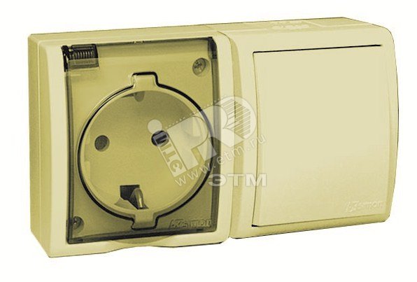 Изображение товара Блок розетка Simon 15 Aqua с заземлением 16А 250В IP54 слоновая кость