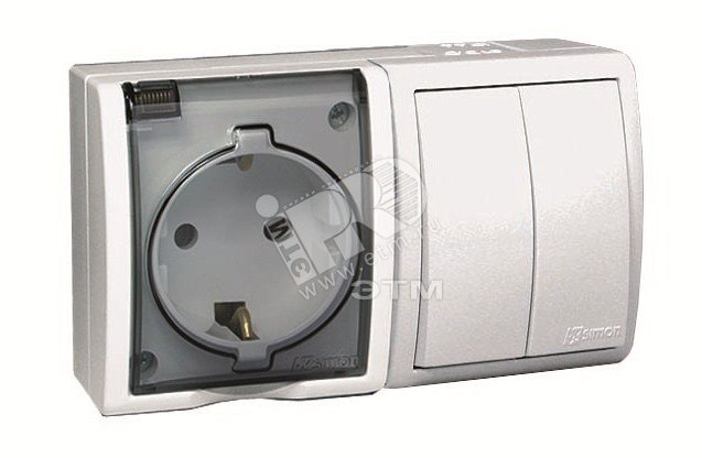 Изображение товара Блок розеток с выключателем Simon 15 Aqua IP54 белый 16А 250В