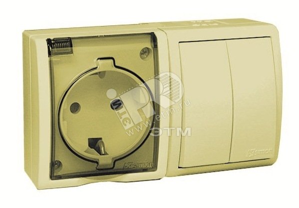 Изображение товара Блок розеток с выключателем Simon 15 Aqua IP54 слоновая кость 16А 250В