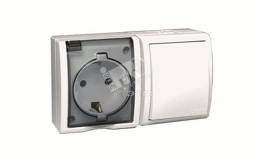 Изображение товара Блок розеток с выключателем Simon 15 Aqua IP54 белый для безопасной электромонтажи