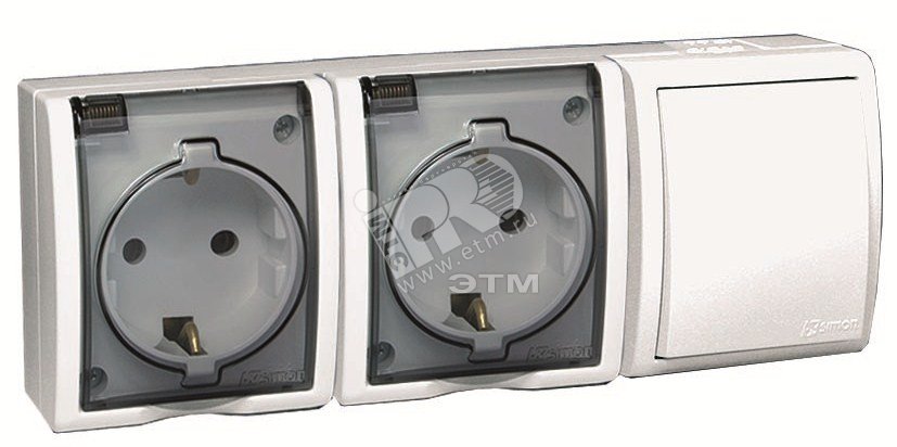 Изображение товара Блок розеток с заземлением и выключателем IP54 Simon 15 Aqua белый