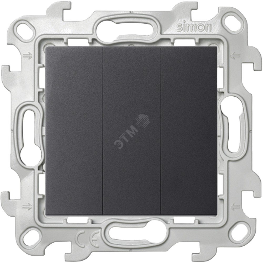 Изображение товара Трехклавишный выключатель Simon 2 Harmonie графит IP20 с монтажом и защитой IP20
