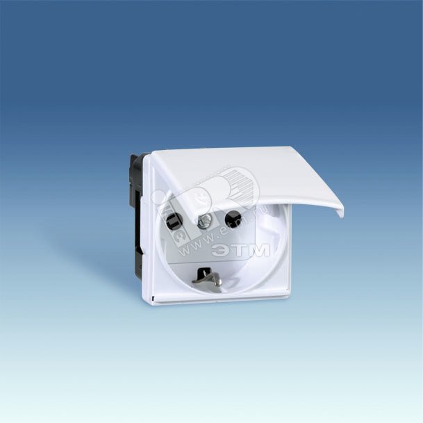 Изображение товара Розетка 2P+E Schuko с крышкой и шторками 16А 250В белая Simon 27490-35