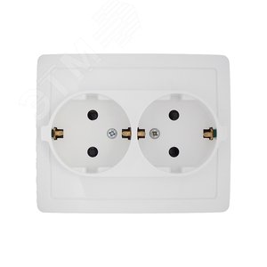 Изображение товара Розетка 15 двойная с заземлением 2х2Р+Е c защитными шторками винтовой зажим 16А 250В белый (шт)