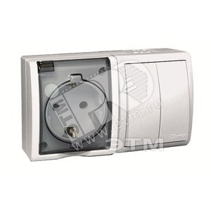 Изображение товара 15 Aqua Блок розетка с заземлением 16А 250В + выключатель двойной 10А 250В IP54 белый (шт)