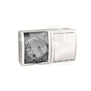 Изображение товара 15 Aqua Блок розетка с заземлением 16А 250В + выключатель проходной 10А 250В IP54 белый (шт)