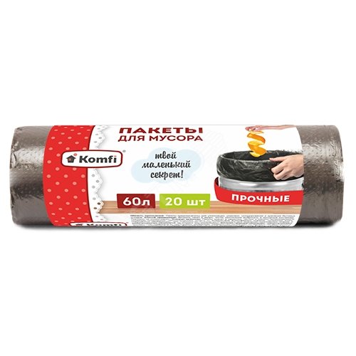 Изображение товара Мешки мусорные в рулоне ТМ Komfi 60 л 20 шт надежное решение для уборки