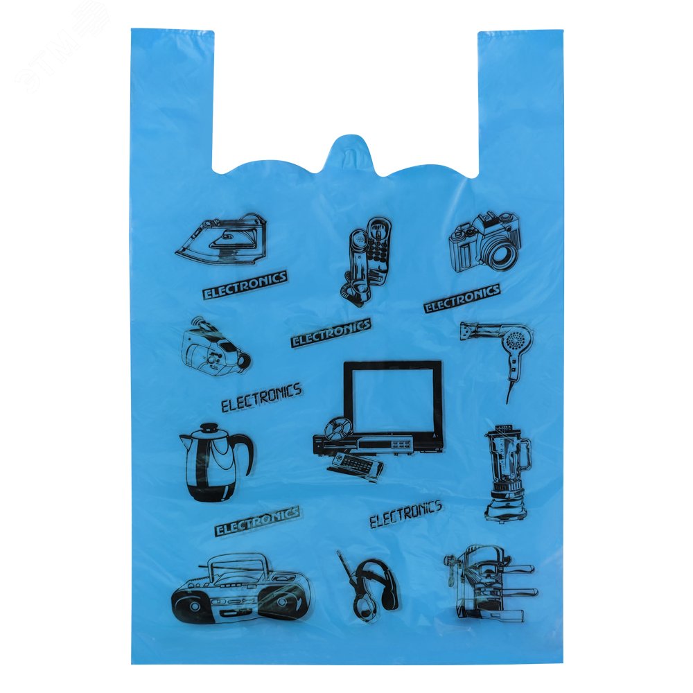 Изображение товара Пакеты-майка ПНД 41+18х66 см, 20 мкм, синие, Техника, 50 шт/уп. (упак)