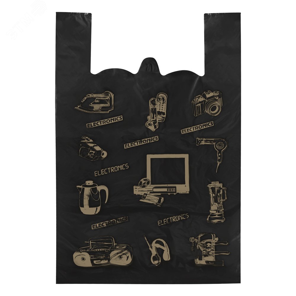 Изображение товара Пакеты-майка ПНД 41+18х66 см, 20 мкм, чёрные, Техника, 50 шт/уп. (упак)