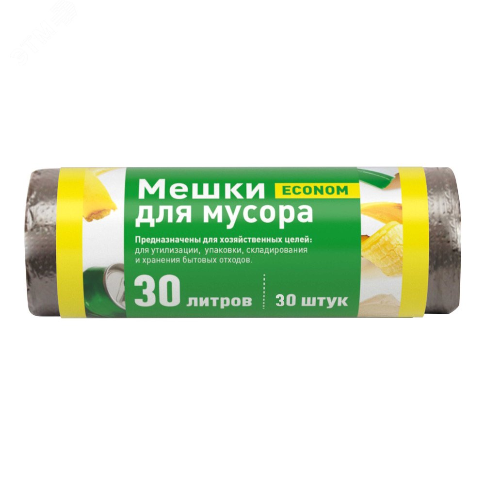 Изображение товара Мешки для мусора ПНД, 60 л, чёрные, в рулоне, эконом, 30 шт/уп. (рул)
