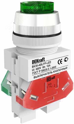 Изображение товара Выключатель кнопочный ВK-30 ABLFP диам. 30мм зеленый LED 220В (шт)
