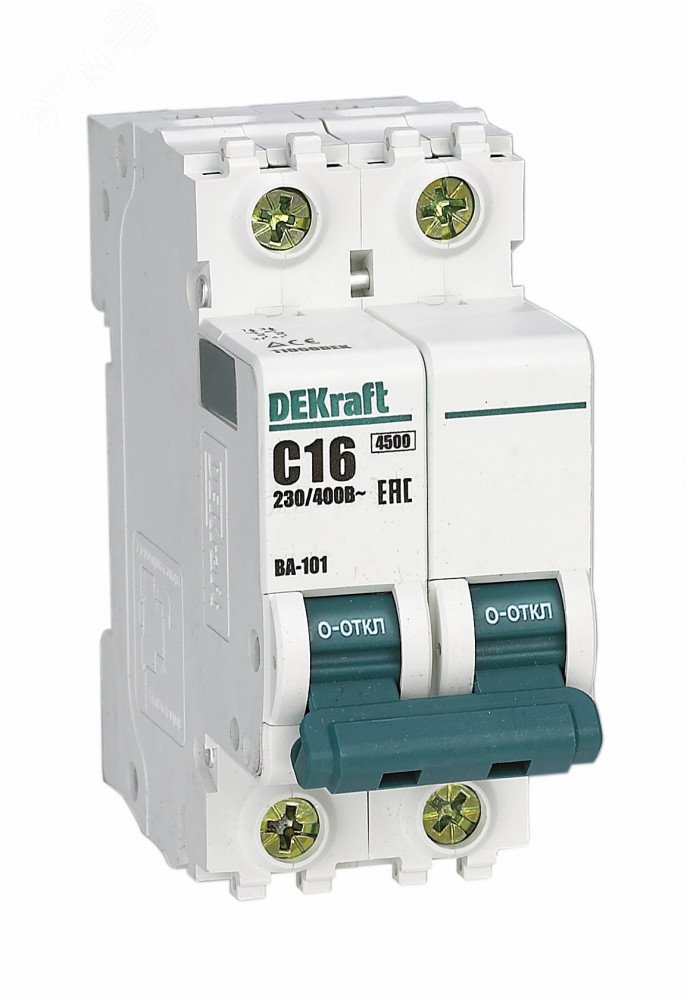 Выключатель автоматический двухполюсный 16А С ВА-101 4.5кА 11066DEK Dekraft - превью 3