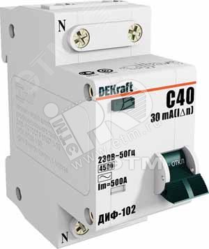 Выключатель автоматический дифференциальный (АВДТ) 1п+N 40А 30мА тип AC С 4.5кА ДИФ-102 16007DEK Dekraft - превью