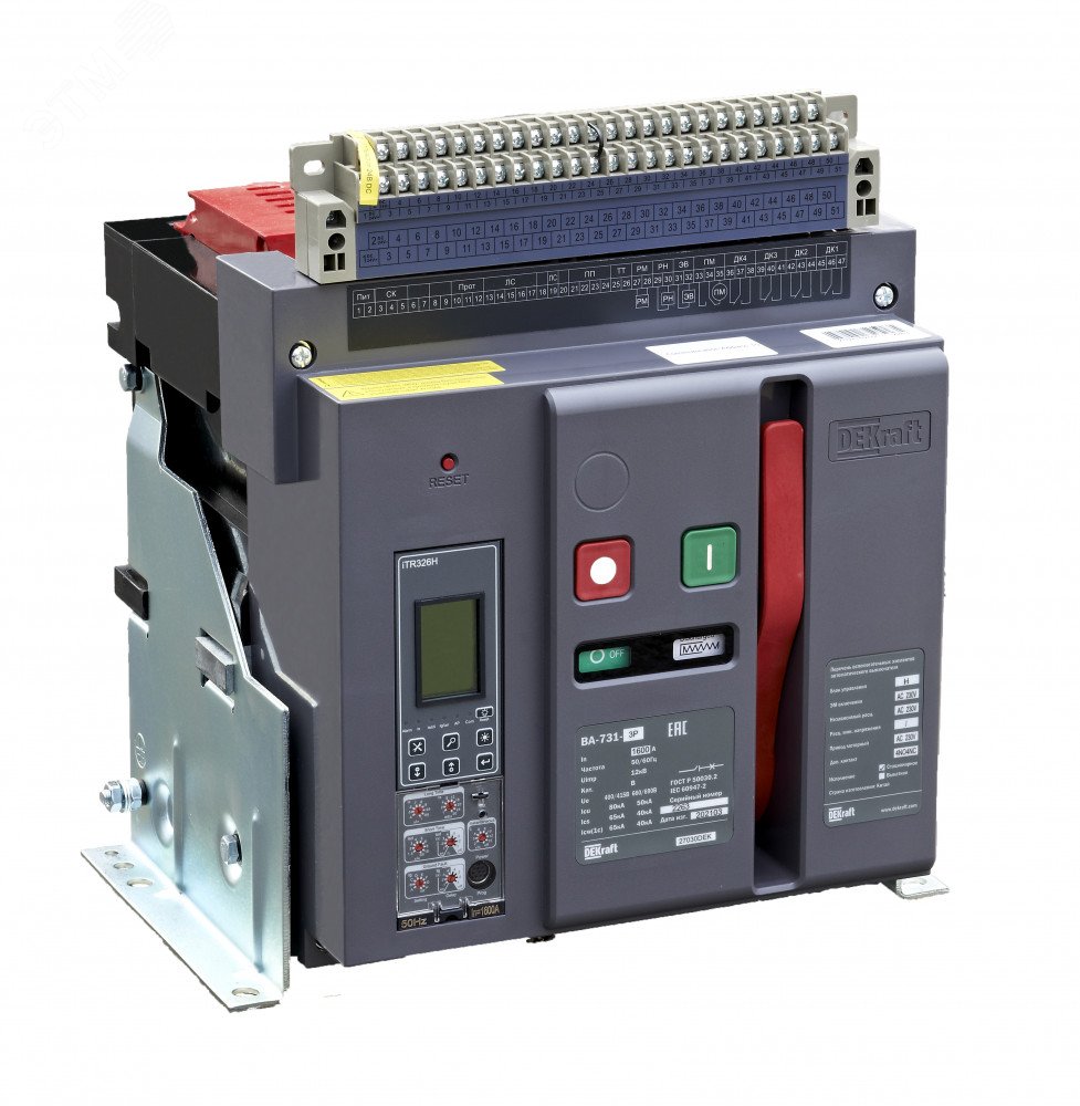 Изображение товара Автоматический воздушный выключатель 3P 1600А 80кА ВА-731 Dekraft