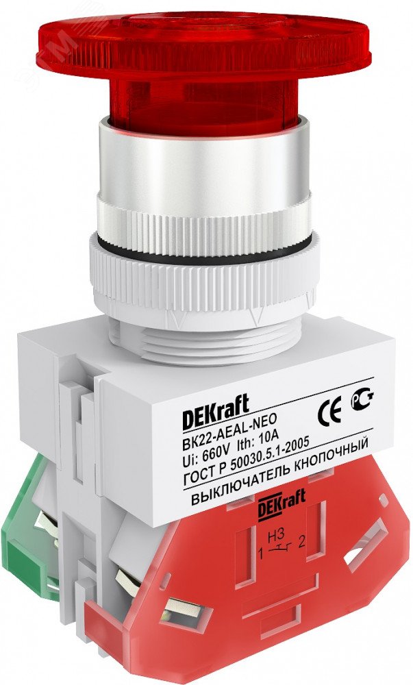 Изображение товара Кнопка красная с фиксацией AEAL-22 Гриб с подсветкой неон 220В ВK-22 (шт)